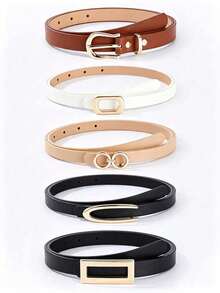 5pcs Black Leather Belt With Butterfly And Heart Shaped White Leather Belt, Metal Buckle High-End Design, Versatile Casual Belt - Multicolor-3 - View 11