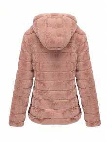 Women's Faux Fur Hooded Pocket Jacket - Perfect Choice For Autumn/Winter - Pink - View 2