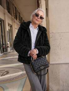 Women's Faux Fur Hooded Pocket Coat - Perfect Choice For Autumn/Winter - Black - View 4