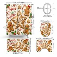 1pc/4pcs Christmas Snowflake Gingerbread Man Multi-Functional Bathroom Decor Shower Curtain Set, Free 12 Hooks, Premium Holiday Atmosphere, Bathroom Mat, U-Shaped Floor Mat And Round Toilet Lid Cover, Suitable For All Christmas Occasions - Snowflake Gingerbread Man - View 3