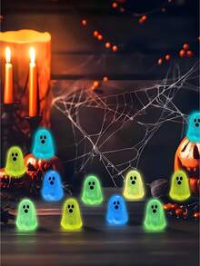 100/50/20/10pcs Glowing Mini Ghost, Halloween Party Fun Decor Gift, Suitable For Theme Party, DIY Party Decoration Accessories, Tabletop Decor, Garden Decor - Multicolor - View 8