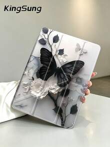 Kingsung Dark Butterfly & Flower Pattern Y-Shaped Folding Acrylic Tablet Case Compatible With Samsung Tablets/Pad Mini6/7/9.7/10.2/10.5/10.9/12.9/Pro 11, 10th Generation, Protective Cover Supports Multi-Angle Adjustment, Six Ways To Place The Bracket, Built-In Pen Slot, Anti-Drop Protection, Automatic Wake/Sleep.Compatible With Kindle Paperwhite 12th Gen 2024,Kindle 11th Gen 2022,Clara Colour. - Multicolor - View 4