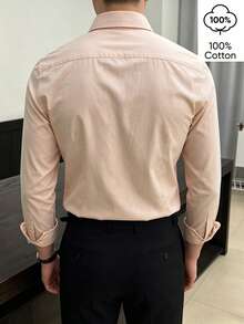 WAIT HIM 100% Cotton Men's Business Style Premium Formal Long Sleeve Shirt - Pink - View 4