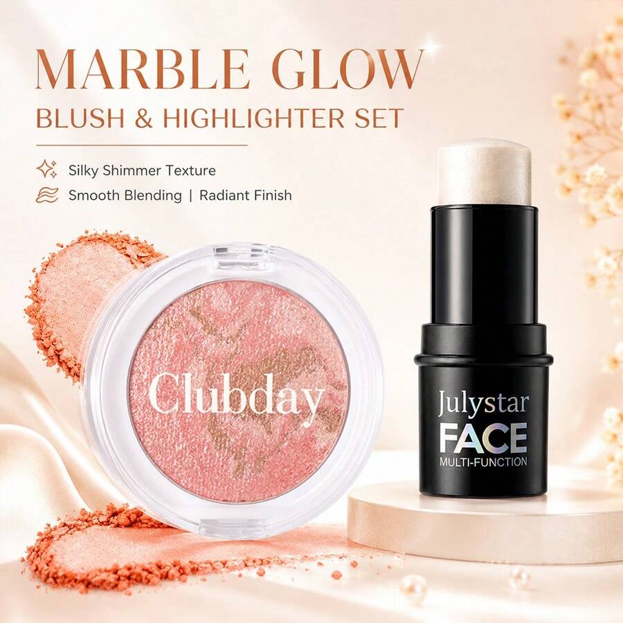 Blush & Highlight Duo Cosmetic Kit, Healthy Glowing Complexion Creator, Lightweight Non‑Greasy Texture, Long‑Lasting Comfortable Finish, Meets Diverse Makeup Demands From Fresh Daily Look To Gorgeous Party Glamorous Styling. - Set - View 1