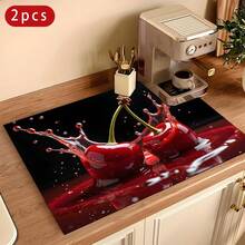 (Hot !!) 1pc 2D Cherry Pattern Flat Stove Protector Mat And Non-Slip Heat-Resistant Rubber Stove Cover Pad Suitable For Induction Cooktop, Glass Cooktop And Multi-Function Scratch-Resistant Mat, Also Can Be Used As Oven, Washing Machine, Dryer And Kitchen Decor Best Choice. - Multicolor - View 13