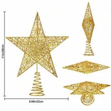 1pc Glitter Golden Star Christmas Tree Topper, Festive Indoor Holiday Decoration With Sparkling Metallic Design For Christmas Trees, Holiday Decor For Home & Xmas Tree - Multicolor - View 6