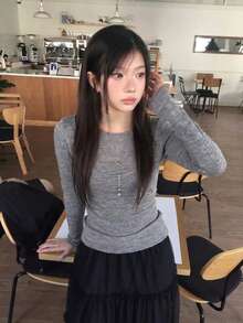 Niche Design Layered Tank Top 2 In 1 Knit Sweater Top Women's Autumn Slim Fit Soft Base Layer - Grey - View 4