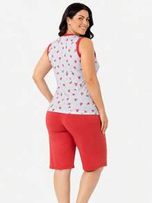 Pijama Feminino Aberto Regata Aberto na Frente Pescador Bermuda Verão Senhora Conforto - Pêssego - Visão 4