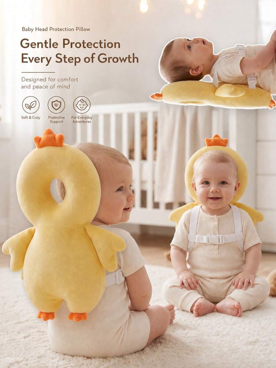 New Oversized Baby Head Protection Pillow & Cap, Anti-Collision Cartoon Cute Bear & Rabbit Design, Soft Plush Baby Walking Head Protection Pillow, Adjustable Shoulder Strap Back Support Pad, Infant Toddler Walking Head Protection Pillow, Baby Walking Supplies, Baby Travel Gear, Head Protection Cap & Pad