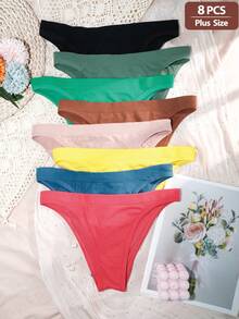 8pcs Plus Size Women's Panties - Soft Comfortable Elastic Sexy Triangle Briefs, Minimalist Design Skin-Friendly Simple, Suitable For Daily Home And Vacation Wear - Multicolor - View 12