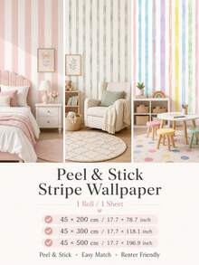 SUPSTICKER 1 Roll Watercolor Striped Self-Adhesive Wallpaper, Waterproof Removable PVC Wall Decor, Suitable For Bedroom, Nursery, Playroom, 3 Patterns, 3 Sizes - Multicolor - View 2