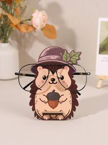 1pc Cute Hedgehog Eyeglasses Stand, Wooden Glasses Holder, Fruit‑Holding Hedgehog Desktop Spectacle Display Rack, Creative Desk Decor Ornament, Home Office Tabletop Decoration Gift - Multicolor - View 1