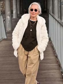 Women's Faux Fur Hooded Pocket Jacket - Perfect Choice For Autumn/Winter - White - View 11