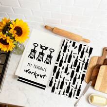 2pcs Minimalist Wine Bottle & Opener Creative Text Pattern Kitchen Towels, 40*60cm Soft Microfiber Material Tea Towels, Suitable For Home Kitchen Restaurant Outdoor Camping Tabletop Cleaning Dish Cloth Hand Towel Accessories, Home Kitchen Towels Holiday Gift - Multicolor - View 5
