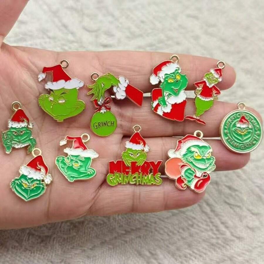 Panini Grinch Christmas Enamel Metal Pendant, DIY Jewelry Making Charm - Random Styles - View 1