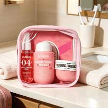 UUKKG Travel Body Care Set: Refreshing Shower Gel, Moisturizing Body Lotion And Long-Lasting Fragrance Spray, Portable Fresh Bath Essentials, With Transparent Storage Bag - Pink (3-piece Set) - View 4