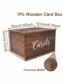 1pc Mini Rustic Wooden Wedding Card Box With Slots, Suitable For Holding Wedding Invitations, Gifts And Cash, Great For Receptions, Bridal Showers, Graduations, Wedding Parties And Decorations - Multicolor - View 12