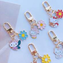 SANRIO 1pc Cartoon Hello Kitty Flower Keychain Cute Bag Pendant Metal Accessory, Adorable Bag And Car Key Chain Pendant, Suitable For Hello Kitty Fans, Great Gift For Family And Friends - A - View 2