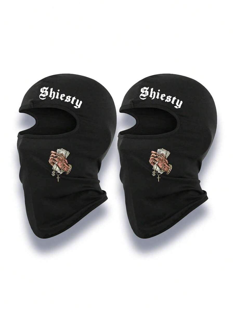 1pc/2pcs Unisex Solid Color Printed Balaclava Headwear Set, Single Hole Full Face Mask For Cycling, Daily Wear, Outdoor Activities And Decoration - Style 9 - View 1