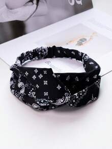 1pc Vintage Paisley Flower Print Criss-Cross Elastic Fabric Headband, Multiple Colors Available, American Street Style Vibe - Multicolor - View 8