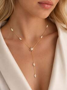 1pc Women's Elegant Rhinestone Star Y-Shaped Necklace With Marquise Crystal Tassel Pendant, Suitable For Wedding, Party, Ball, Date Wear - Y-shape - View 3