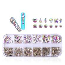 12-fack rund och flerformad lyxig glaskristall-rhinestone, färgglada platta 3D gnistrande nagelkonstdekoration, DIY nagelutsmyckningstillbehör, för DIY nageldesign och dagligt bruk - Multifärgad - Visa 18