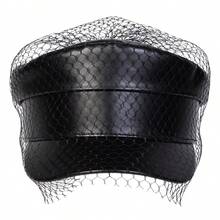 1pc Women's Metal Buckle Leather Cap - Black - View 3