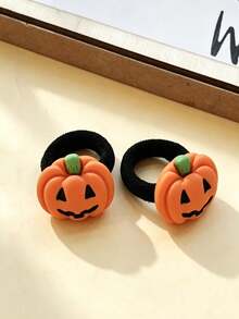 10pcs Cute Halloween Pumpkin & Ghost Hair Ties Elastic Bands Hair Tie Set - Multicolor - View 4