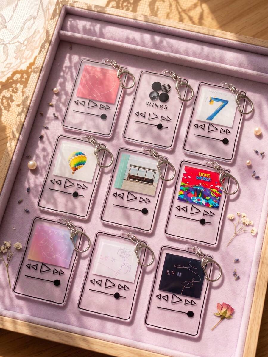 1pc/9pcs K-Pop B/TS Album Player Music Frame Aesthetic Acrylic Keychains, Classic Album Music Player Interface Design, K-Pop Fan And ARMY Gift, Back To School, Gift For ARMY, Gift For Friends - Multicolor - View 1