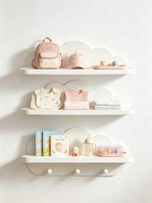 1/2/3pcs Cloud-Shaped Baby Room Wall Shelf, Floating Storage Rack With Hooks, Baby Room Decor Organizer, Suitable For Baby Accessories And Supplies - Multicolor - View 11