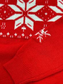 Christmas Red Half-Zip Collar Sweater, Casual Holiday Vacation Date Wear - Red - View 9