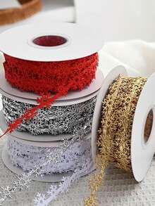 Christmas Snowflake Pattern Ribbon, Multiple Colors Available. Suitable For All Christmas Gift Wrapping, Holiday Floral Arrangement, Bow Making, Wreath Making, Tabletop Decoration, DIY Decoration - One Size Fits All - View 6