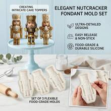Nutcracker Silicone Mold Christmas, Icing Resin Baking Mold For Cake Decor, DIY Candy Chocolate Cookie Sugar Art Tool, Non-Stick Mold For Candle & Clay Making, Reusable Holiday Baking Supply - Beige - View 3