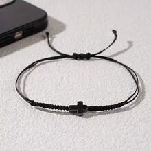 1pc Women/Men Fashion Bracelet, Vintage Style Lucky Friendship Rope Natural Stone Cross Adjustable Bracelet, Suitable For Casual & Vacation Wear, LION - Black - View 6