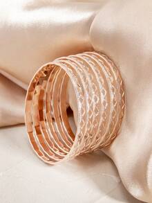 6pcs Fashion Personalized Unique Design Popular Versatile Metal Geometric Rhombus Stackable Bracelets - Multicolor - View 2