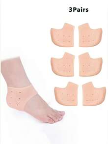 3 Pairs Heel Protectors, Soft Breathable Anti-Slip Heel Pads, Unisex, Suitable For Daily Shoes And High Heels - Apricot - View 2