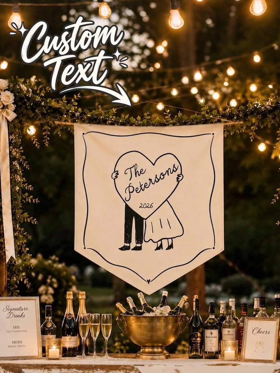 Personalized Wedding Banner With Custom Name & Date, Custom Couple Hanging Sign, Wedding Reception Decor, Anniversary Gift, Holiday Gift - Multicolor - View 1