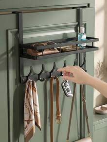 Carbon Steel Over Door Storage Rack With Hooks, Fits Bath Towels, Shampoo Bottles, Bath Loofahs And Cleaning Supplies. Perfect For Home Bathroom, Keeps Toiletries Well‑Arranged For Tidy‑Looking Bathing Area. - Multicolor - View 9