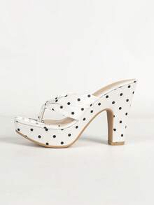 Polka Dot Toe-Post Thick Sole Chunky Heel Sandals Women Retro Square Toe Waterproof Platform High Heel Mule Slippers Outdoor Party Shoes - Multicolor - View 6