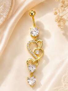 1 Pc Heart Dangling Belly Button Ring Sparkling Rhinestone Navel Piercing Jewelry For Women - Heart-shaped - View 6