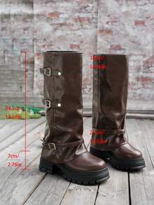 Women's Thick Sole Tall Boots, New Autumn/Winter Riding Boots With Buckle Design, Fashion High-Shaft Boots - Brown - View 6