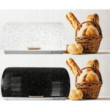 Large Metal Bread Box For Kitchen – Bread Storage Container With Roll-Top Lid, 39.5 * 28 * 18.5 Cm, Black / White - Black - View 2