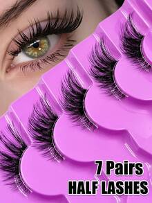 Asiteo 7 Pairs Half-Length Cat Eye False Eyelashes, Fluffy Soft Faux Mink Hair, Natural Makeup Look, Bold Dramatic, Delicate Lightweight, Suitable For Daily, Work, Travel - Black - View 1