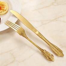 2/4/6/8 قطع مجموعة سكاكين وشوك من الفولاذ المقاوم للصدأ مناسبة للزفاف والحفلات والهدايا التذكارية وهدايا العطلات - الذهبي - مشاهدة 4