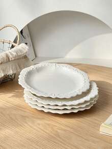 1pc/2pcs/4pcs French Palace Style Embossed Ceramic Plates, 6.5 Inch Elegant Dessert/Cake Plates, Afternoon Tea Snack Plates, Appetizer/Pickle Plates, Fruit/Candy Plates, Suitable For Home & Commercial Use, Microwave/Dishwasher/Oven - Multicolor - View 9