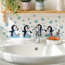1/2 Sheets Cute Cartoon Penguin Bathroom Sink Decals, Self-Adhesive Removable PVC Wall Stickers For Kids Room Nursery Decor Toilet Sticker - Multicolor - View 5