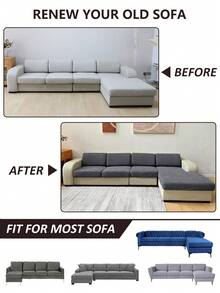 1pc Solid Color High Elasticity Removable Machine Washable Autumn/Winter Sofa Seat Cushion Cover Suitable For Living Room Polyester Sofa Seat Cushion Cover Backrest Cover - Grey - View 7