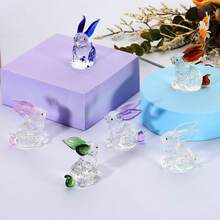1pc Exquisite Handmade Crystal Glass Rabbit Figurine, Stunning Multi-Purpose Decor For Home, Office Desk Or Garden, Delicate Details With Sparkling Accents - one-size - View 2