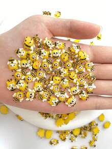 30pcs Cartoon Bee & Caterpillar Nail Art Charms, Cute Insect & Animal Childlike Style, Phone Case, Hair Clip, Earring Decorative Small Accessories - Multicolor - View 2
