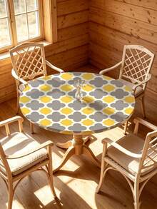 1pc Geometric Minimalist Round Tablecloth, Elastic Edge, Soft & Wrinkle-Resistant, Waterproof, Oil-Proof, Scratch-Resistant, Suitable For Round Dining Table, Outdoor Restaurant Decor & Outdoor Party, Kitchen, Baking, Outdoor Decor, Outdoor Patio, Breakfast, Brunch & Party Decor - Multicolor - View 7